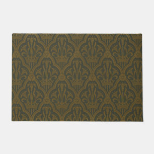 Audsley Vintage Gold Lily Crown Green Damask Art Doormat