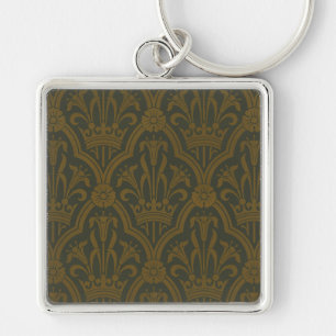 Audsley Vintage Gold Lily Crown Green Damask Art Key Ring