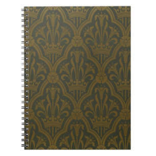 Audsley Vintage Gold Lily Crown Green Damask Art Notebook