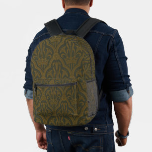 Audsley Vintage Gold Lily Crown Green Damask Art Printed Backpack