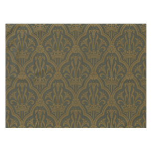 Audsley Vintage Gold Lily Crown Green Damask Art Tablecloth