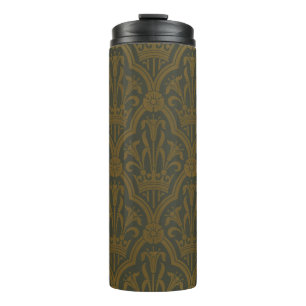 Audsley Vintage Gold Lily Crown Green Damask Art Thermal Tumbler