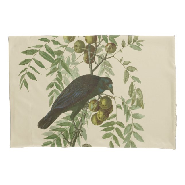 Audubon American Crow Black Bird Pillowcase (Front)