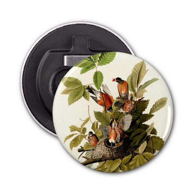 Audubon American Robin Wildlife Bird Illustration Bottle Opener (Front)