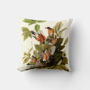 Audubon American Robin Wildlife Bird Illustration Cushion
