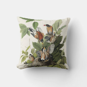 Audubon American Spring Robin Bird Illustration Cushion