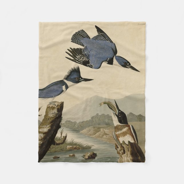 Audubon Belted Kingfisher Wildlife Bird Fleece Blanket (Front)