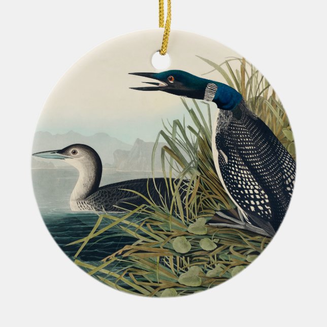 Audubon Bird Loon Diver Classic Ceramic Tree Decoration (Front)