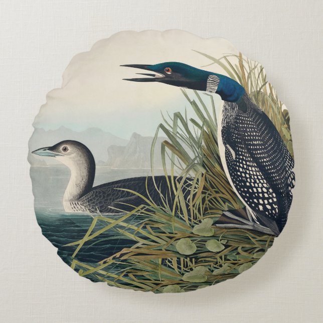 Audubon Bird Loon Diver Classic Round Cushion (Front)