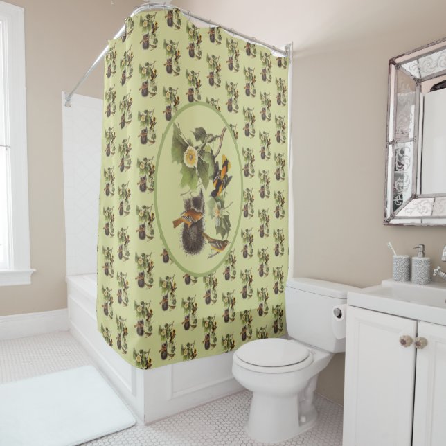 Audubon Birds Vintage Troupial Oriole  Shower Curtain (In Situ)