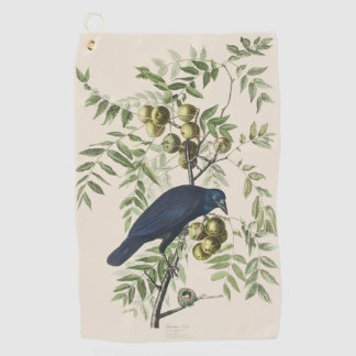 Audubon Black Crow American Bird Illustration Golf Towel