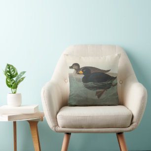 Audubon Black Scoter Print: Vintage Coastal Duck Cushion