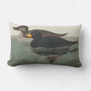 Audubon Black Scoter Print: Vintage Coastal Duck Lumbar Cushion