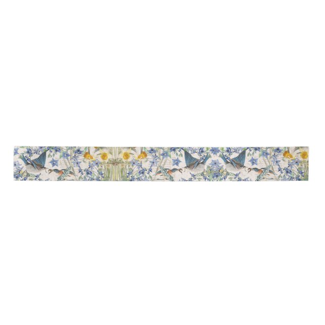 Audubon Blue Bird Starflower Flowers Ribbon Satin Ribbon (Front)