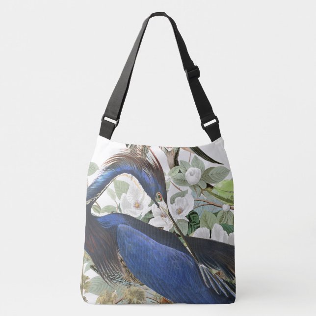 Audubon Blue Heron Bird Wildlife Floral Tote Bag (Front)