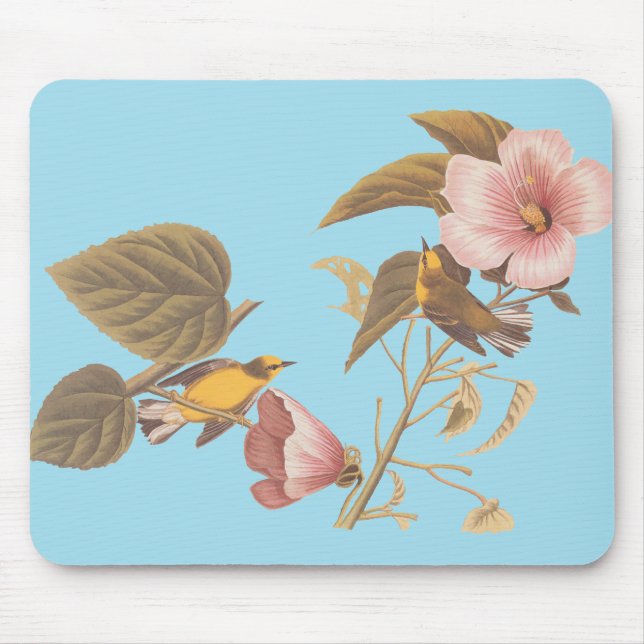 Audubon Blue Winged Yellow Warbler Bird Mouse Pad (Front)