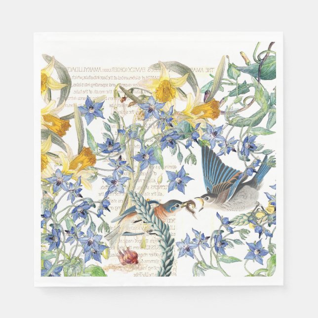 Audubon Bluebird Birds Flowers Paper Napkins (Front)