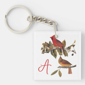 Audubon Cardinal Pair in Wild Almond Tree Key Ring