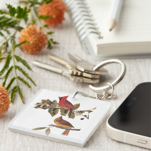 Audubon Cardinal Pair in Wild Almond Tree Key Ring