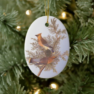 Audubon Cedar Waxwing Bird Ceramic Tree Decoration