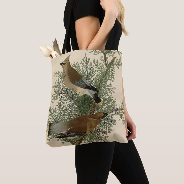 Audubon Cedar Waxwing Bird Tote Bag (Close Up)