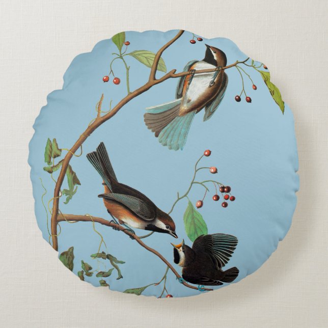 Audubon: Chickadee Round Cushion (Front)