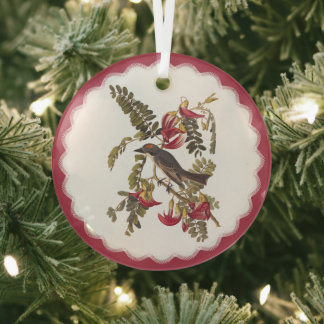 Audubon Gray Kingbird Glass Tree Decoration