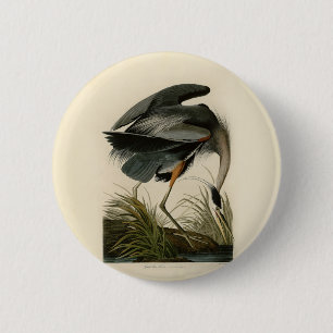 Audubon Great Blue Heron Marsh Bird 6 Cm Round Badge