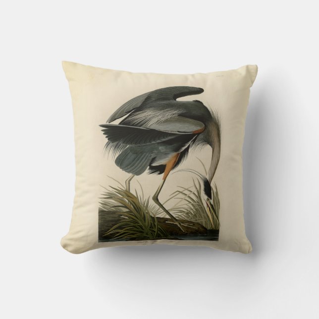 Audubon Great Blue Heron Marsh Bird Cushion (Front)