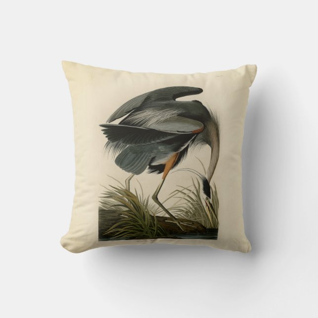 Audubon Great Blue Heron Marsh Bird Cushion (Front)