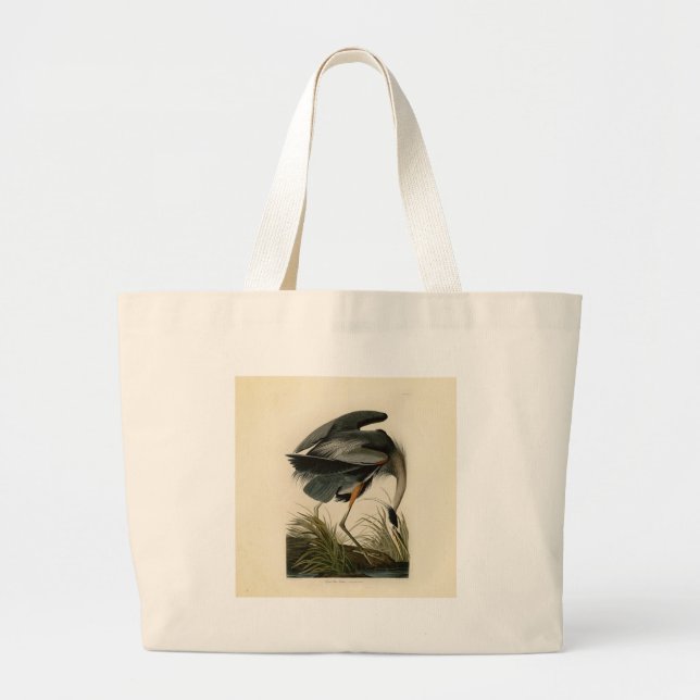 Audubon Great Blue Heron Marsh Bird Large Tote Bag (Front)