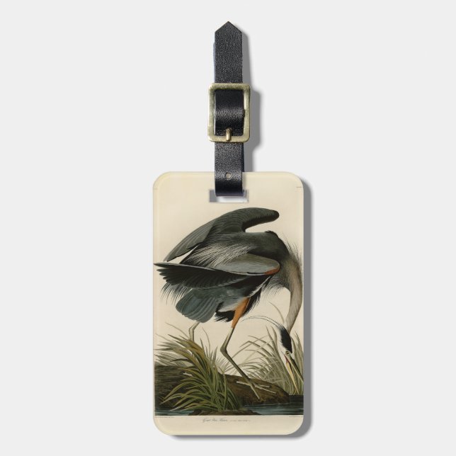 Audubon Great Blue Heron Marsh Bird Luggage Tag (Front Vertical)