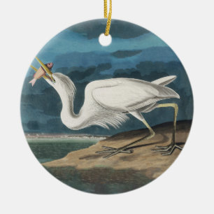 Audubon Great White Heron: Vintage Coastal Bird Ceramic Tree Decoration