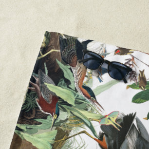 Audubon Heron Birds Wildlife Floral Beach Towel