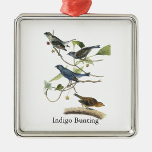 Audubon Indigo Bunting Print Metal Tree Decoration