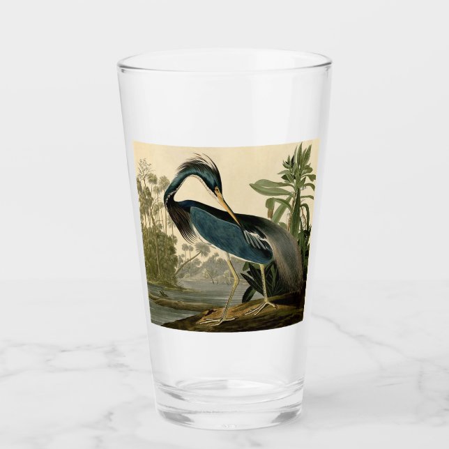 Audubon Louisiana Heron Birds America Art Glass (Front)