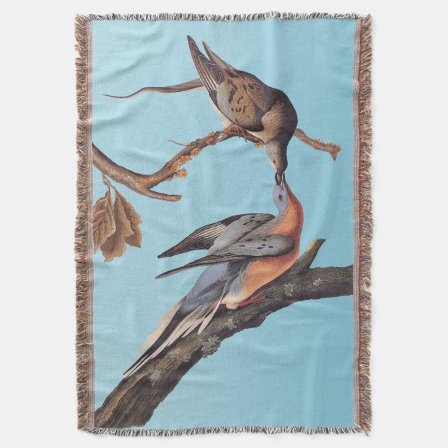 Audubon Pair of Kissing Passenger Pigeons Throw Blanket (Front Vertical)