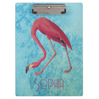 Audubon Pink Flamingo on Blue Watercolor Clipboard