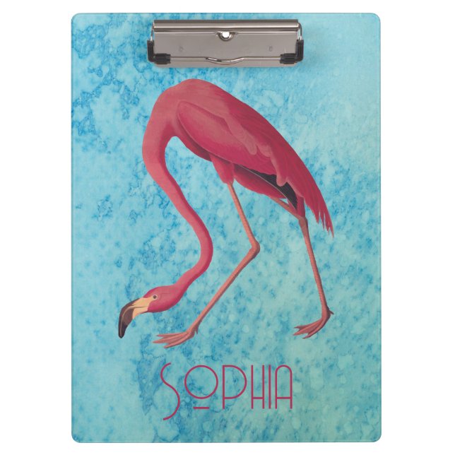 Audubon Pink Flamingo on Blue Watercolor Clipboard (Front)