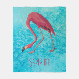 Audubon Pink Flamingo on Blue Watercolor Fleece Blanket