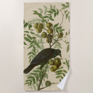 Audubon Purple Grackle Bird Print Vintage Botanic Beach Towel