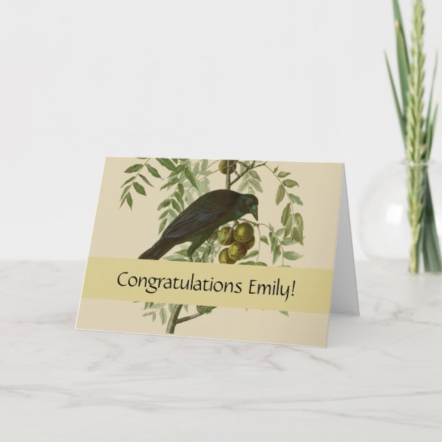 Audubon Purple Grackle Bird Print Vintage Botanic Card (Front)