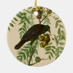 Audubon Purple Grackle Bird Print Vintage Botanic Ceramic Tree Decoration