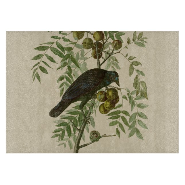 Audubon Purple Grackle Bird Print Vintage Botanic Cutting Board (Front)