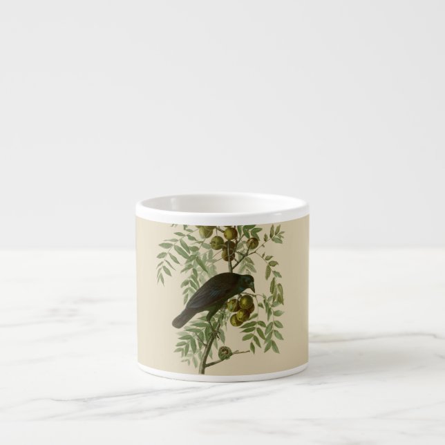 Audubon Purple Grackle Bird Print Vintage Botanic Espresso Cup (Front)
