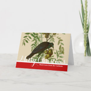 Audubon Purple Grackle Bird Print Vintage Botanic Holiday Card
