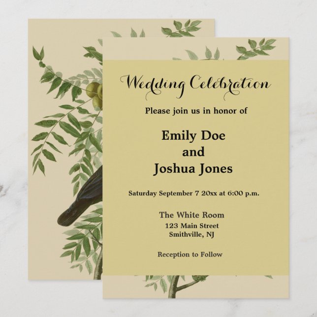Audubon Purple Grackle Bird Print Vintage Botanic Invitation (Front/Back)