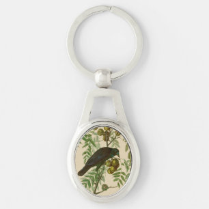 Audubon Purple Grackle Bird Print Vintage Botanic Key Ring