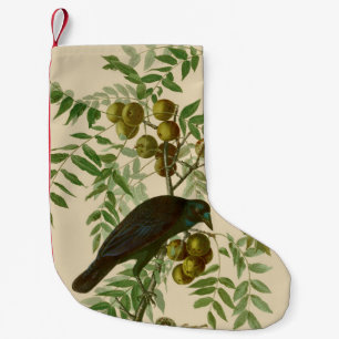 Audubon Purple Grackle Bird Print Vintage Botanic Small Christmas Stocking
