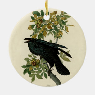 Audubon Raven Bird Classic Artwork Ceramic Tree Decoration